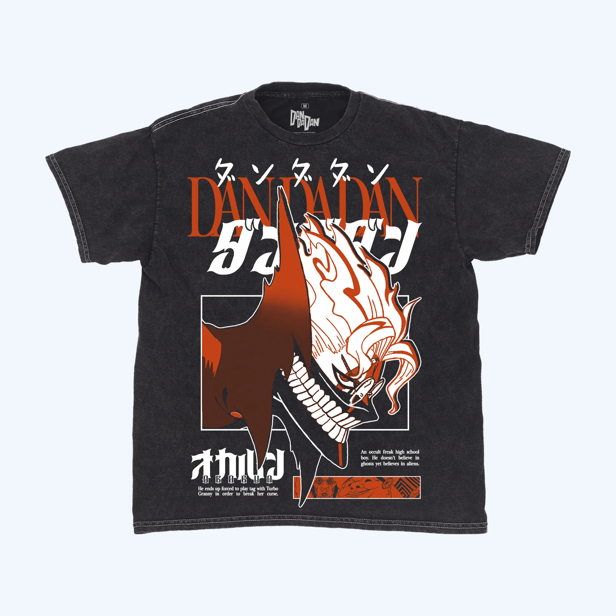 DAN DA DAN Okarun Side Profile Mineral Wash Black T-Shirt - Image 6