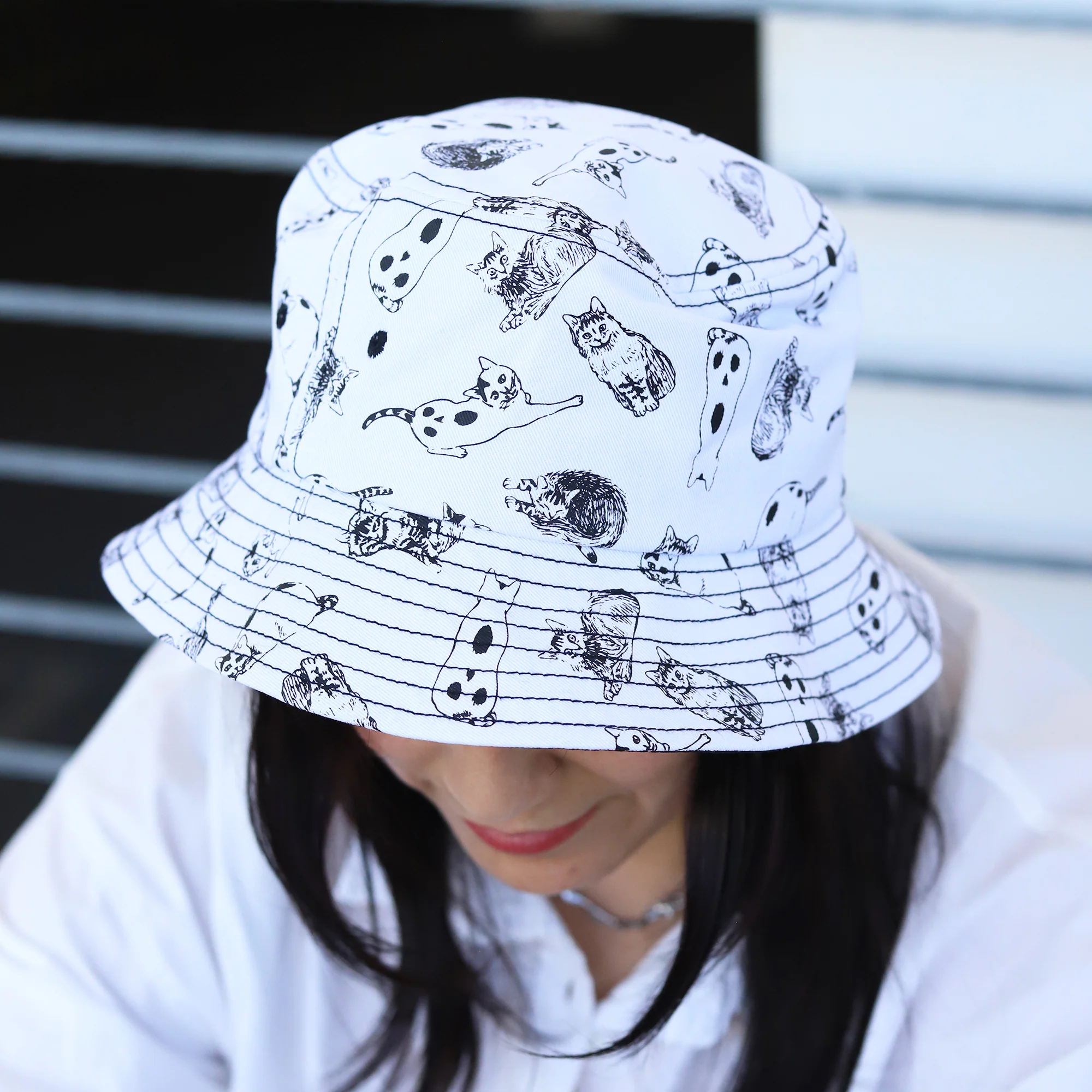 Junji Ito Yon & Mu Spooky Cat Bucket Hat - Image 3